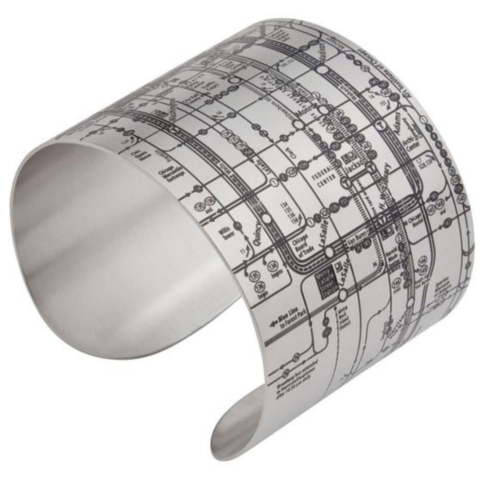 NWOT Chicago Metro Map Silver Cuff Bracelet
